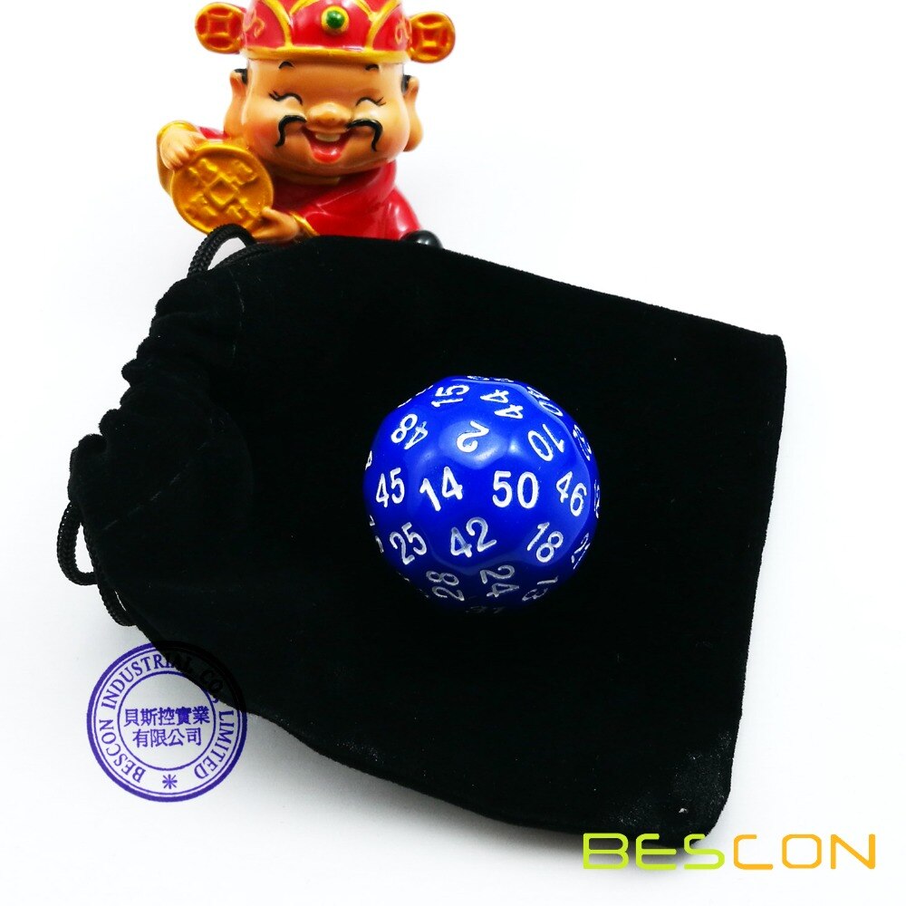 Bescon Polyhedral Dice 50-sided Gaming Dice, D50 die, D50 dice, 50 Sides Dice, 50 Sided Cube of Blue Color