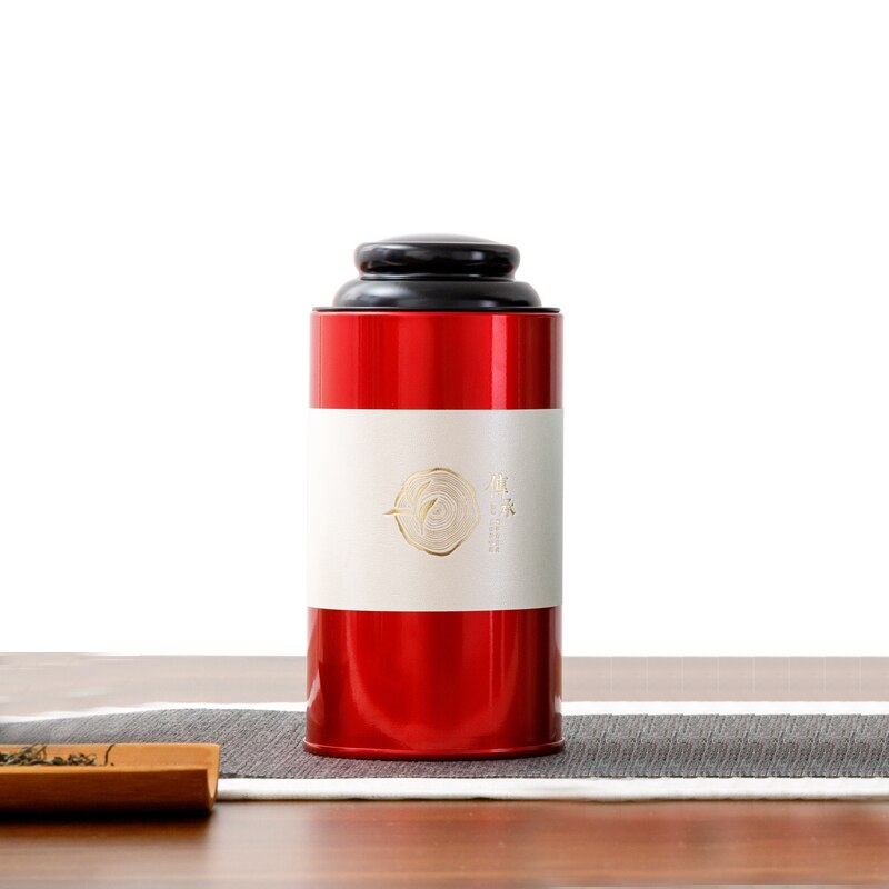General Tea Tin Box 125g Tea Packaging Box Box Round Sealed Tin Can Household Metal Tea Set: red