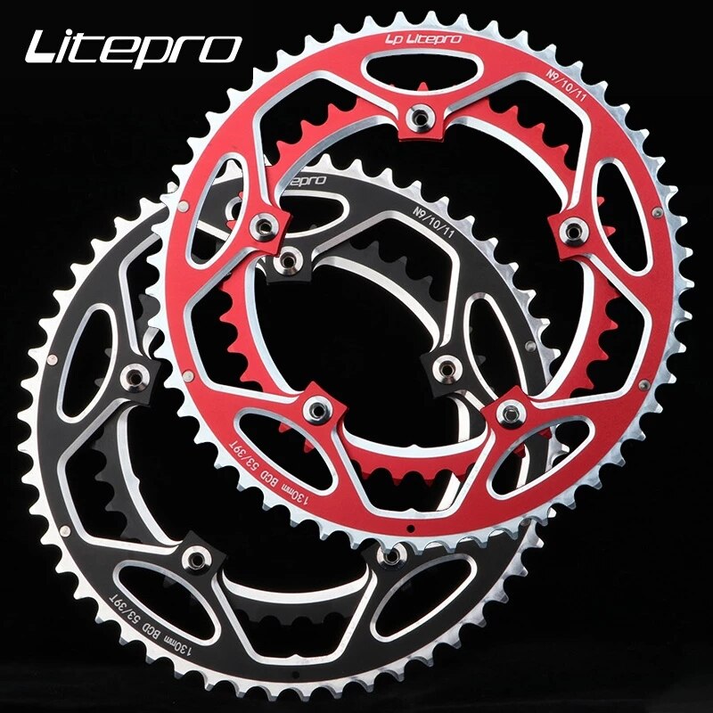 Litepro 130BCD 53t -39t Bicycle Chainring Double Round Aluminum Alloy Dual Chain Ring for Road / Folding Bike 9 10 11 speeds