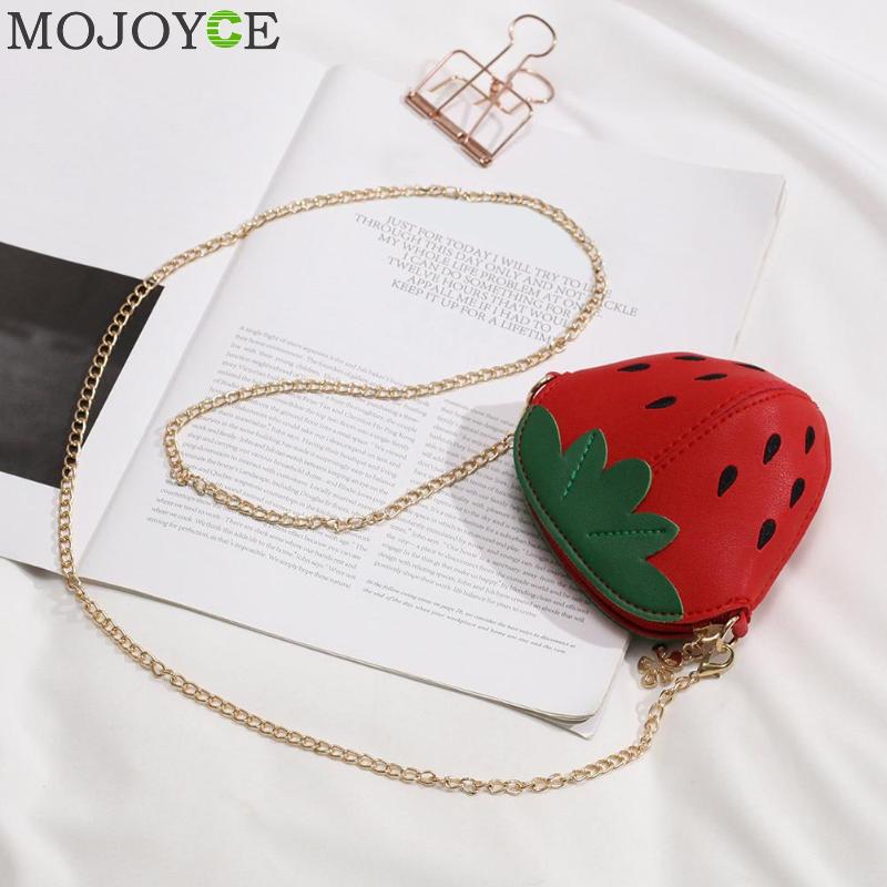 Söta tecknade crossbody väskor för kvinnor jordgubbar mini pu läder axelväskor