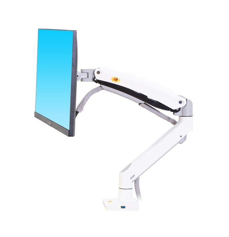 NB F100A Gas Spring Arm 22-35 inch Screen Desktop Monitor Holder 360 Rotate 3-12kgs Monitor Mount Arm with USB 3.0 Port: White