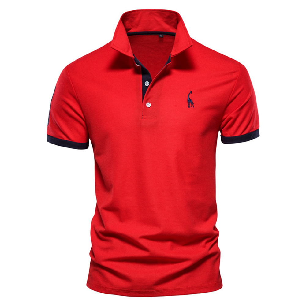 Polo Girafe à Manches Courtes pour Homme, Chemise Brodée de , Décontractée, Business, Social, Été, Directe: S / Rouge