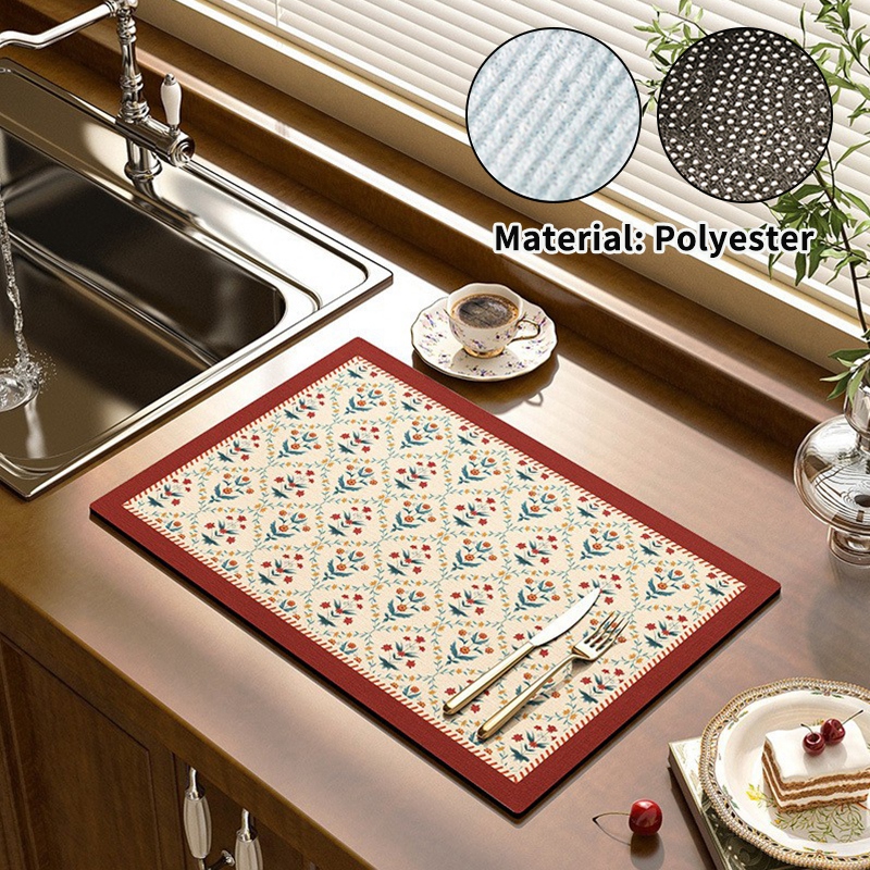 Køkkenmåtte vintage absorberende måtte retro hurtigttørrende dækkeservietter borddækningsmåtte køkken kaffeopvaskemåtte: L / Grøn