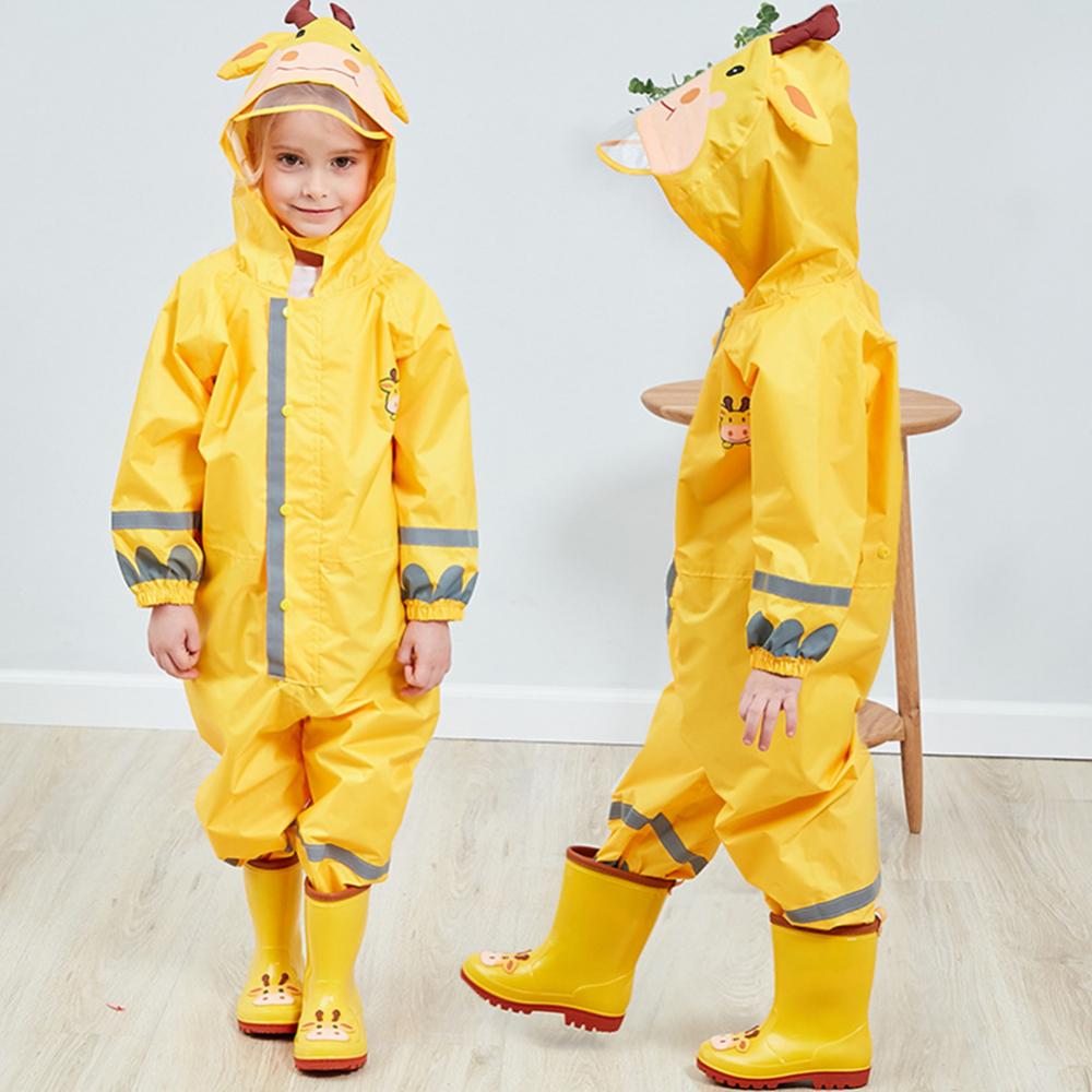 Chubasquero impermeable de una pieza para niños, abrigo de lluvia con dibujos de animales, tira reflectante, Poncho con capucha, Bata