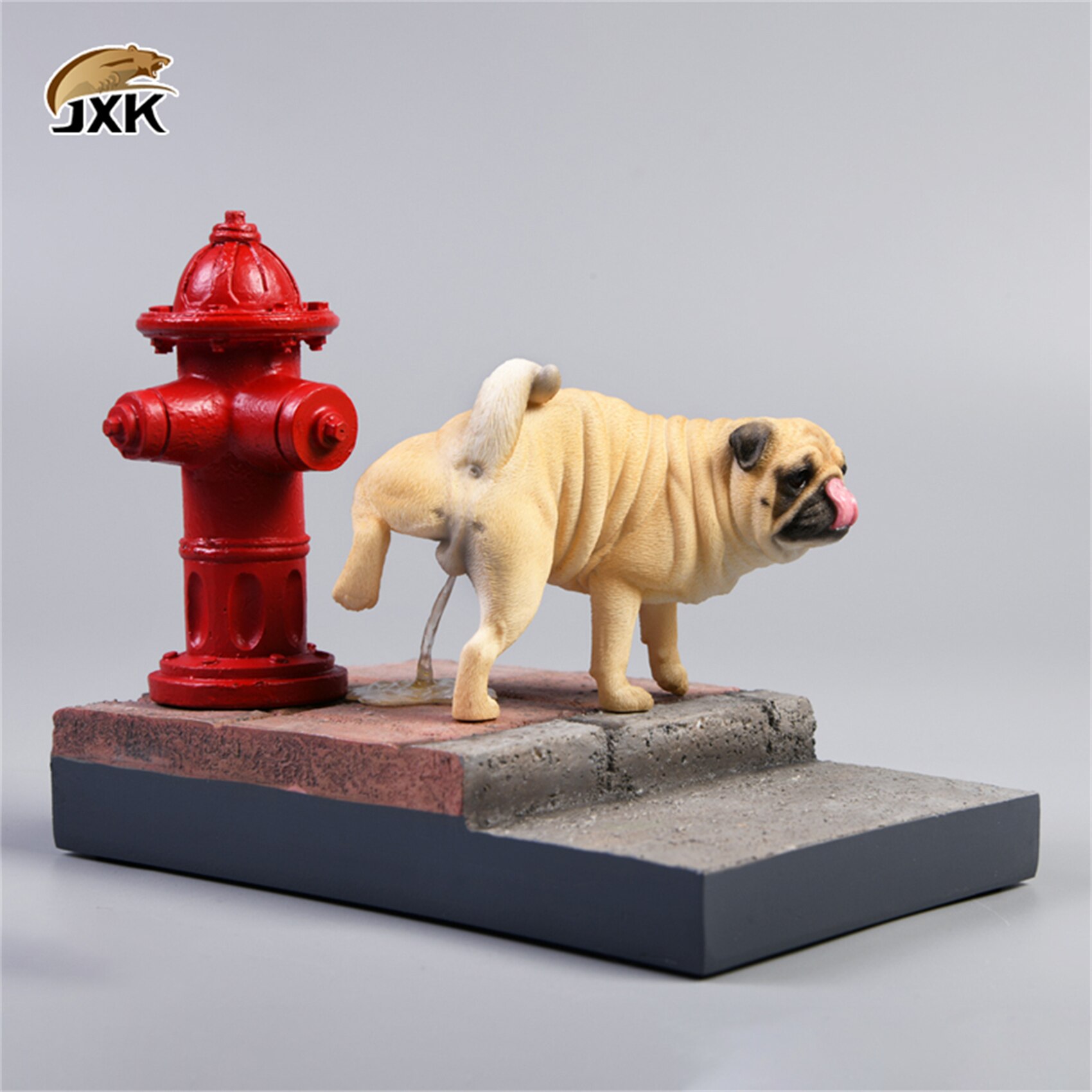 JXK 1/6 Funny Pug Figure Dog with Base Pet Healing Figure Cute Canidae Animal Collector Toy Resin Desktop Decoration