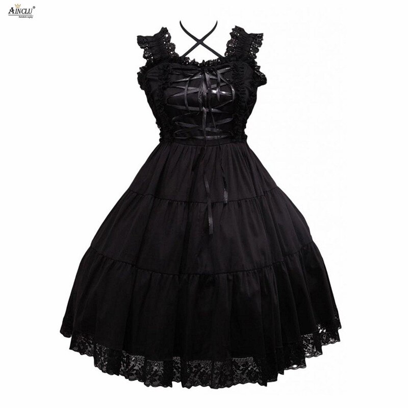 Vestido Lolita de algodón para niñas, ropa gótica de , negro, sin mangas, con tirantes, Cosplay, XS-XXL de personalización: L