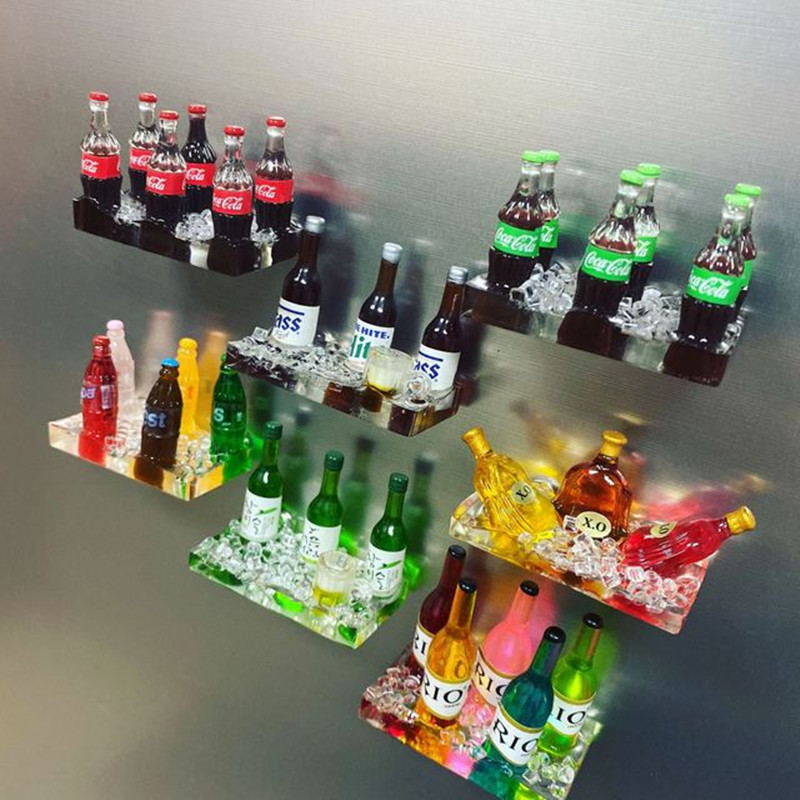 Soportes 3D para botellas de licor y bebidas, imanes de nevera, decoración del hogar pegajosa para niños, adorno de decoración del hogar