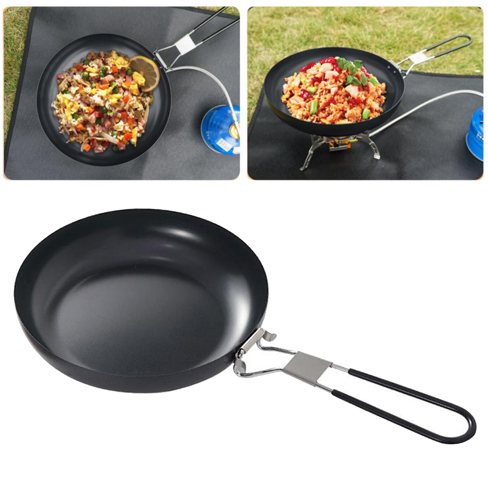 Hiking Picnic Camping Cookware Nonslip Iron Frying Pan Pot Lightweight Camp Cooking Supplies Camping Cookware: 9inch