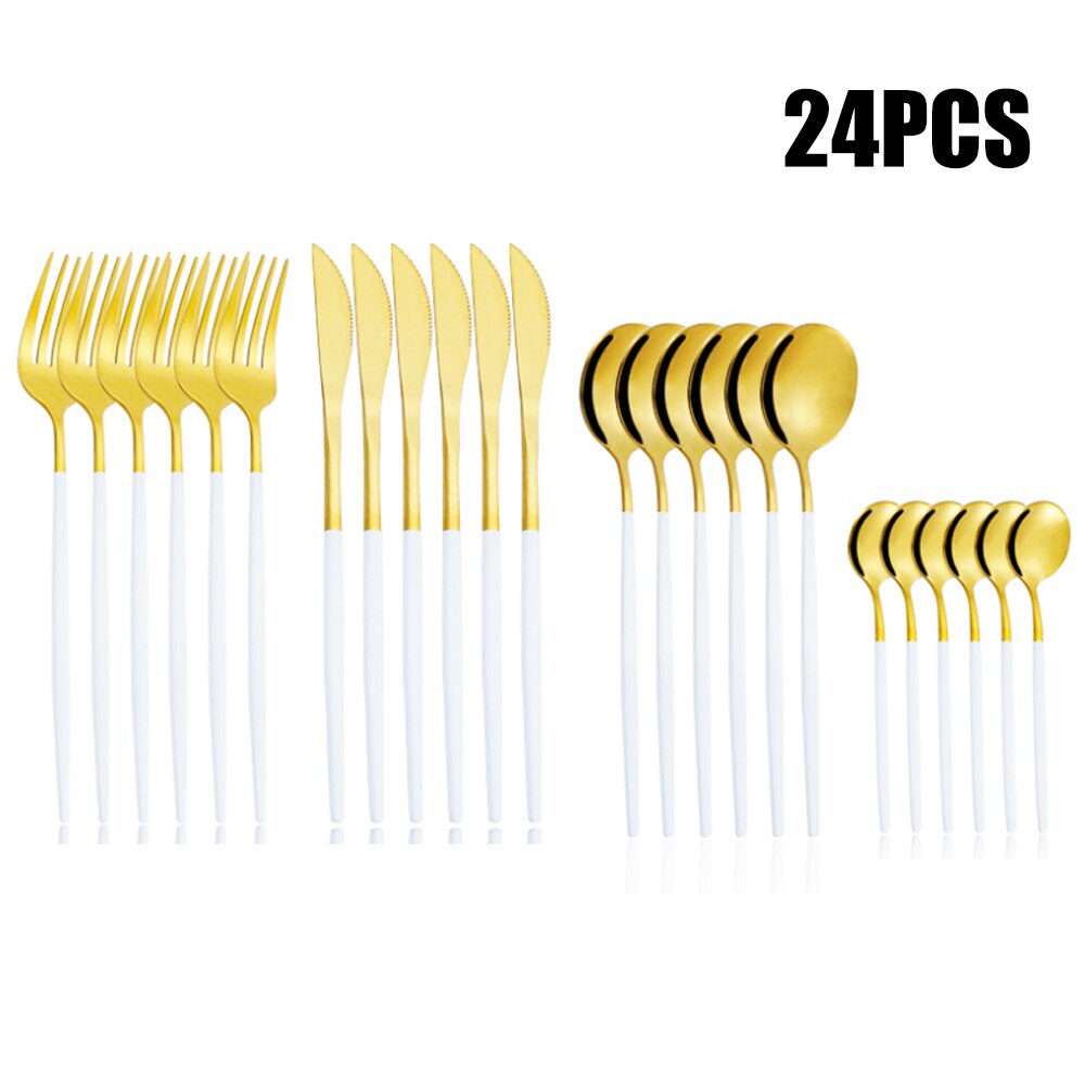 24pcs Gold Dinnerware Set Stainless Steel Tableware Set Knife Fork Spoon Silverware Set Safe Cutlery Set kitchen accessories