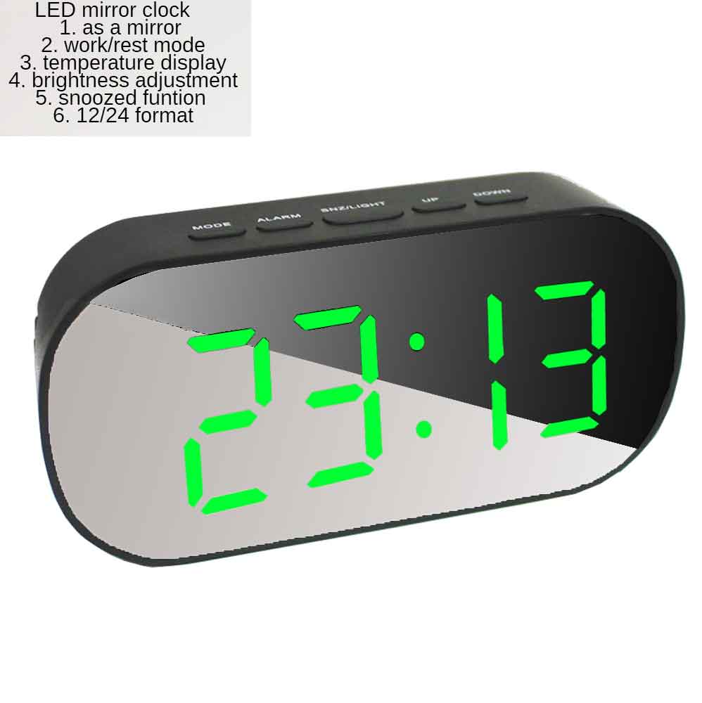 Modern Digital Alarm Clock With Curved Mirror Screen, Temperature Display & USB Port