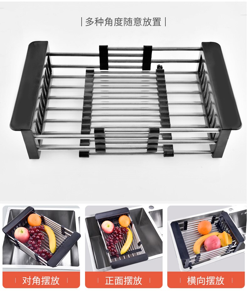 Black Kitchen Sink Drain Basket Draining Shelf Stainless Steel Sink Sink Tableware Filter Dry Water Basket Retractable Sink
