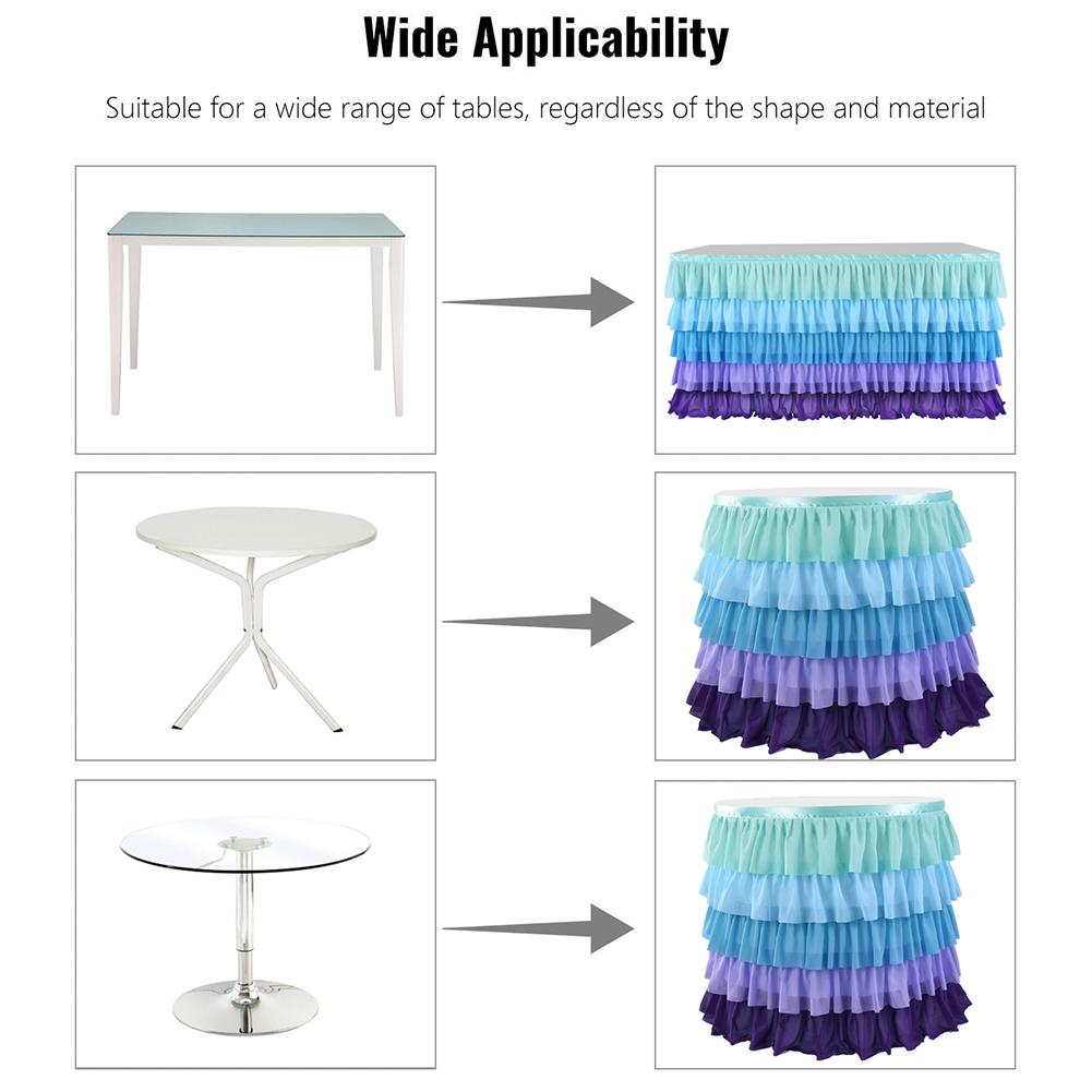 5 Layers Blue Tulle Table Skirt Splicing Chiffon Tutu Table Skirts for Wedding Birthday Baby Shower Party Table Skirting
