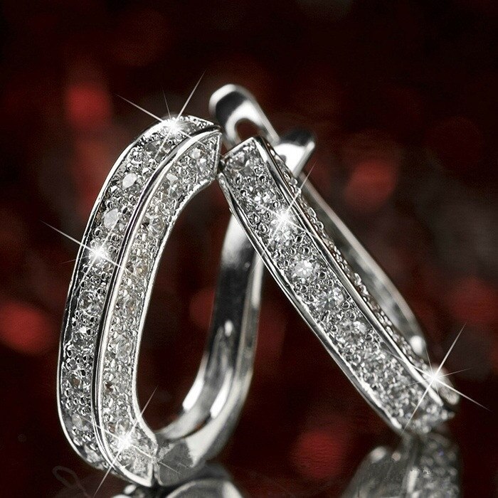 Moda de luxo zircon brincos redondos geométricos brincos de argola de ouro jóias brincos de orelha para o presente de aniversário de casamento de luxo feminino: silver-1pairs