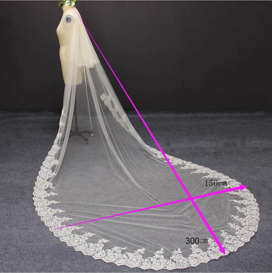 Champagner 2 Schichten Teil Spitze Hochzeit Schleier 3 Meter Lange 2T Abdeckung Gesicht Braut Schleier Champagner/Elfenbein/ weiß Braut Schleier
