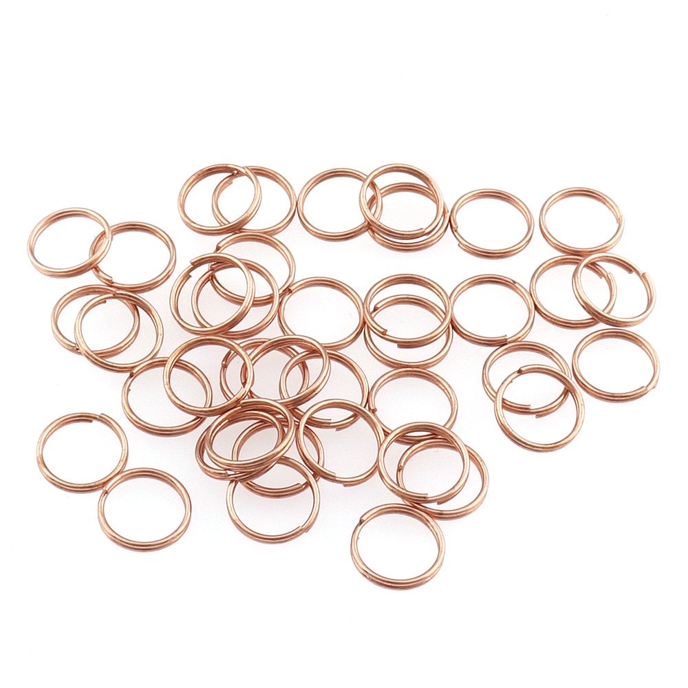 50 stk rosa gull små nøkkelringer åpne hopperinger doble løkker 9mm delte ringer koblinger for tilbehør til smykker