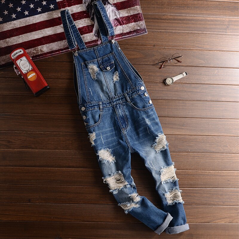 Moderigtige denim jumpsuits til mænd og #39 ;s hip-hop streetwear herre& #39 ; gamle denim overalls og overalls: Xxxl