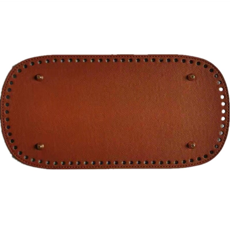 Gør-det-selv håndlavet vævet taske hardware lædertilbehør pu krydsmønster 30*15 bundet gør-det-selv taske pu læder oval tasketilbehør: Brun