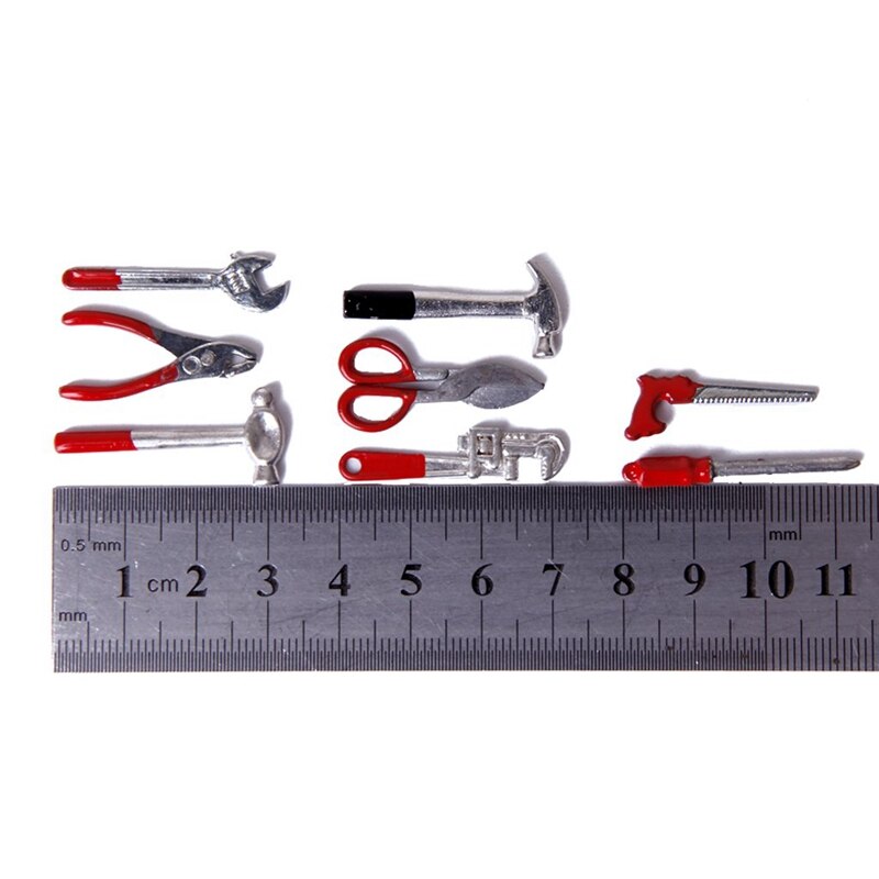 1/12 poppenhuis miniatuur houten kist met metalen gereedschapsset