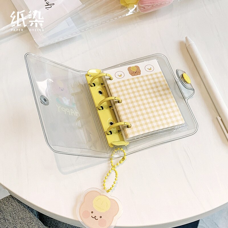 Japanese Stationery Mini Portable 3 Hole Binder Diary Notebook Cute Small Pocket Journal Notebook Grid Color Pages Planner