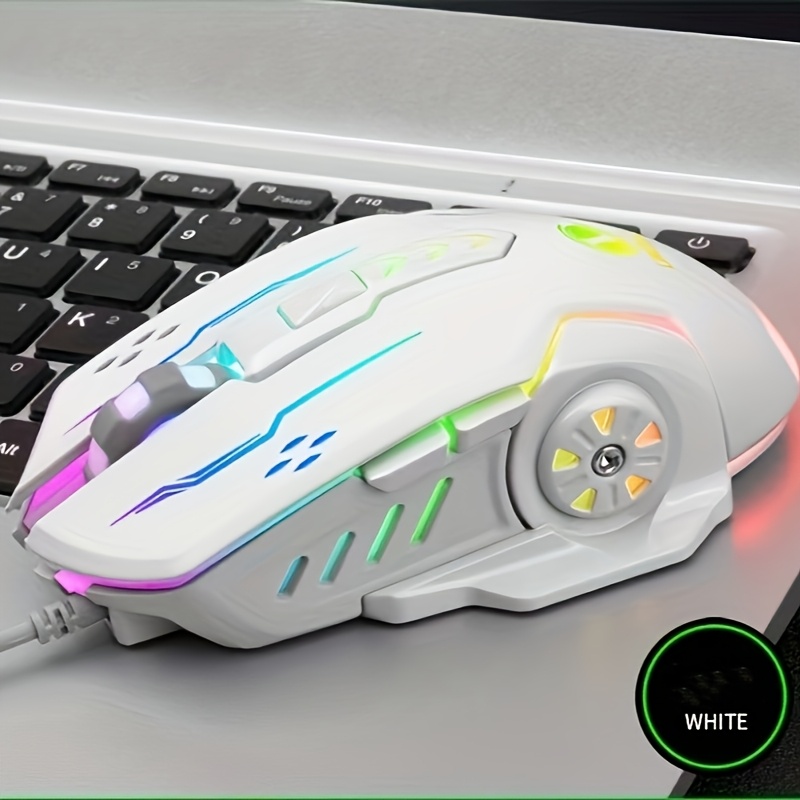 Ergonomic Wired Gaming Mouse with 6D Optical Tracking Vibrant Rainbow LED Lighting &USB-Powered for PC & Laptop - Dynamic: WHITE