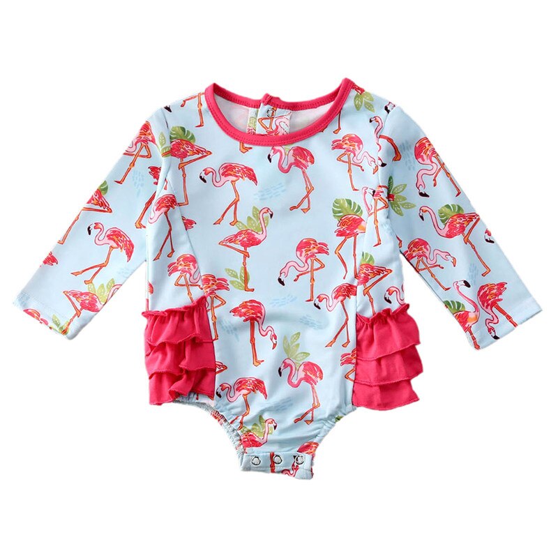 Toddler Baby Girls Flamingo Swimwear Clothes Bikini One-Piece Swimsuit Newborn Baby Girl Long Sleeve Bathing Suit Outfits