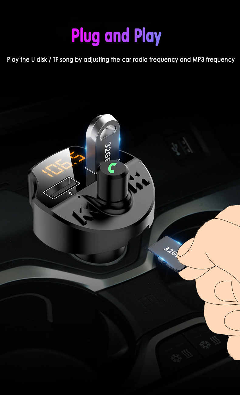 Bluetooth 5.0 bezprzewodowy samochód nadajnik Bluetooth FM MP3 radio odtwarzacze TF karta muzyka HandFree USB samochód na telefon