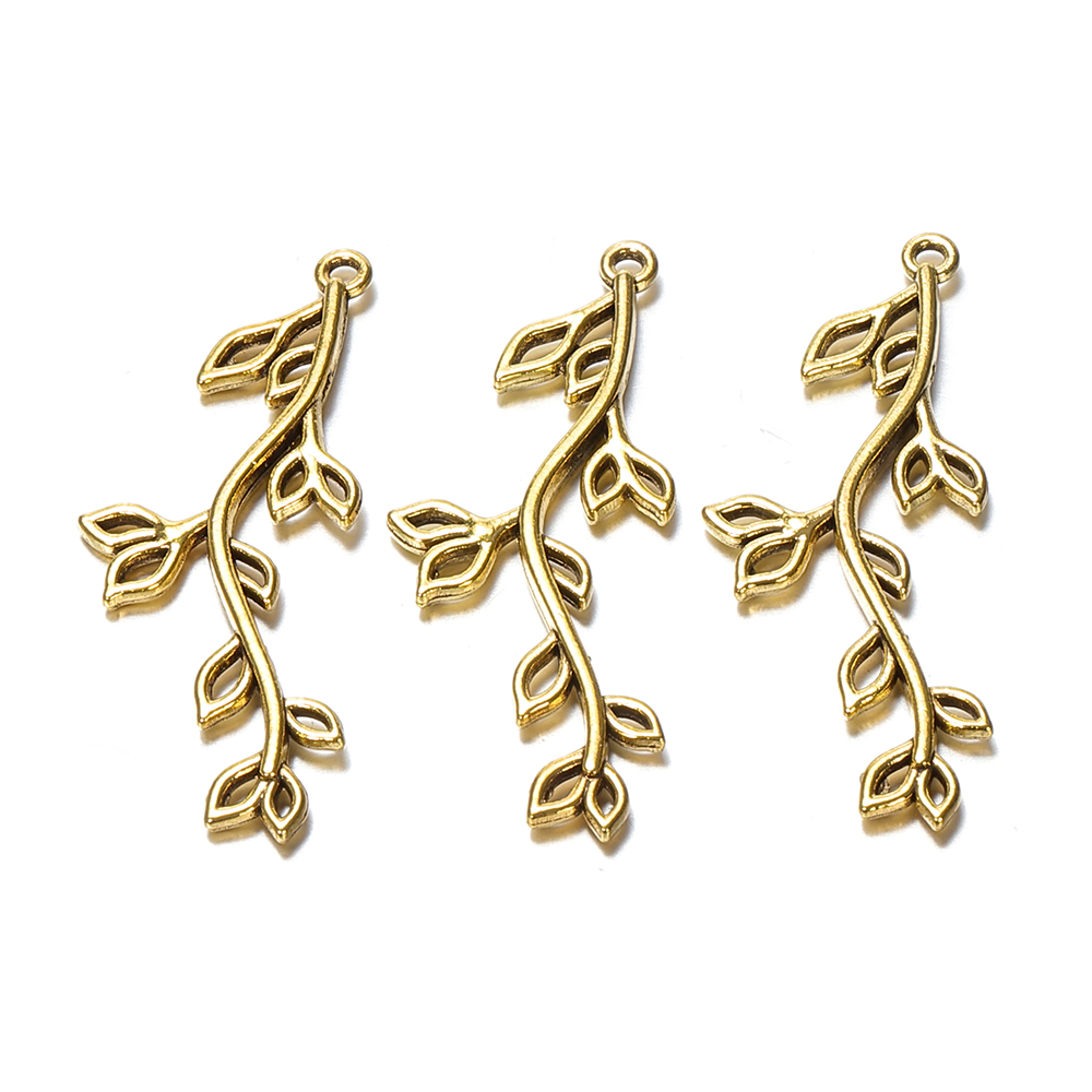 20 piezas colgantes de hojas de rama de árbol, colgantes de Metal DIY para collar, pulsera, manualidades, componentes para hacer joyería, manualidades,