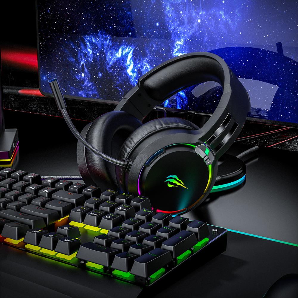 Havit-auriculares con micrófono para Gaming, audífonos profesionales HD con superbase envolvente, retroiluminación RGB, con cable para PC
