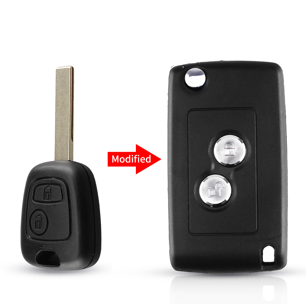 KEYYOU 1 Uds versión modificada llave de coche plegable para Toyota AYGO para Citroen C1 C3 para Peugeot 307 VA2 hoja de entrada Fob funda 2 botones: Naranja