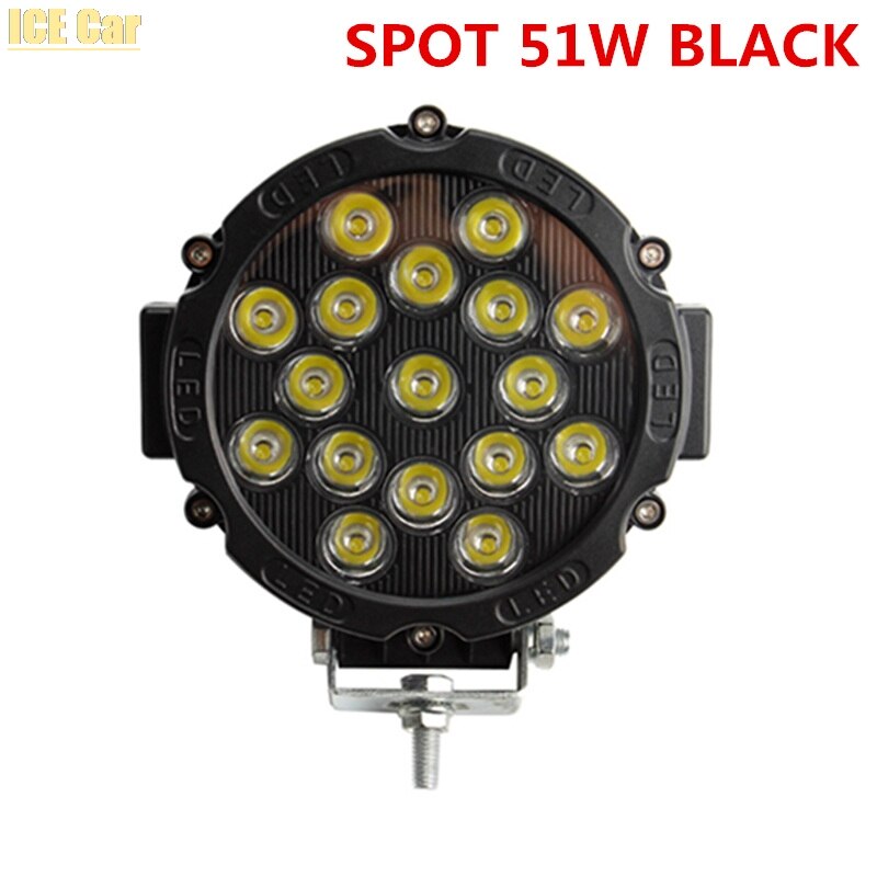 JEEP 51W LED Work Light Working SPOT/FLOOD Driving Light BAR for OFF Road UTE 12V 24V 4x4 4WD Boat SUV TRUCK Spoot / Flood LED: 1pcs black