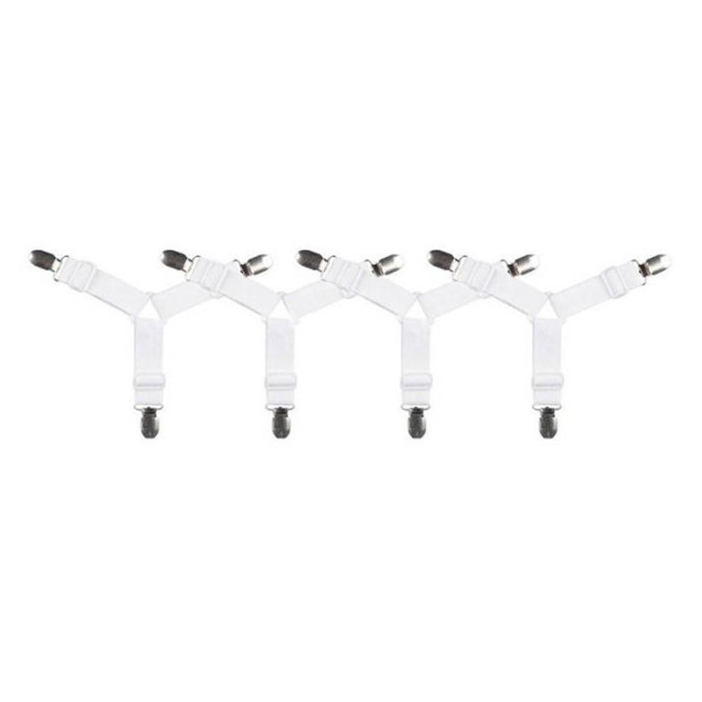 4Pcs Laken Elastische Grijpers Riemverbinder Laken Clips Matrashoes Dekens Houder Huishoudtextiel Organiseren Gadgets: WHITE