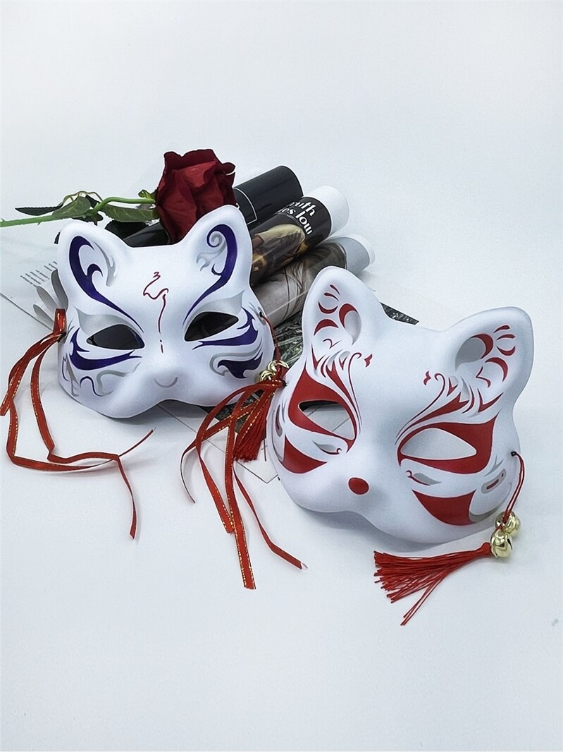 Japanese Hefeng Mask Half Face Women&#39;s Hand Painted Masquerade Dance Hanfu Accessories