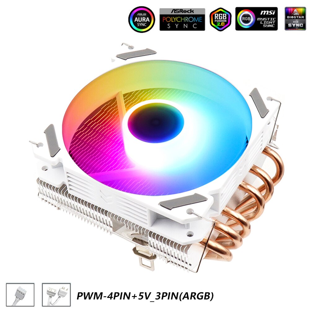 Cpu ventilator blæser rgb argb pwm 4 pin intel lga 1150 1151 1155 1156 1200 1366 x79 x99 amd  am3 am4 køler køler radiator: Hvid argb