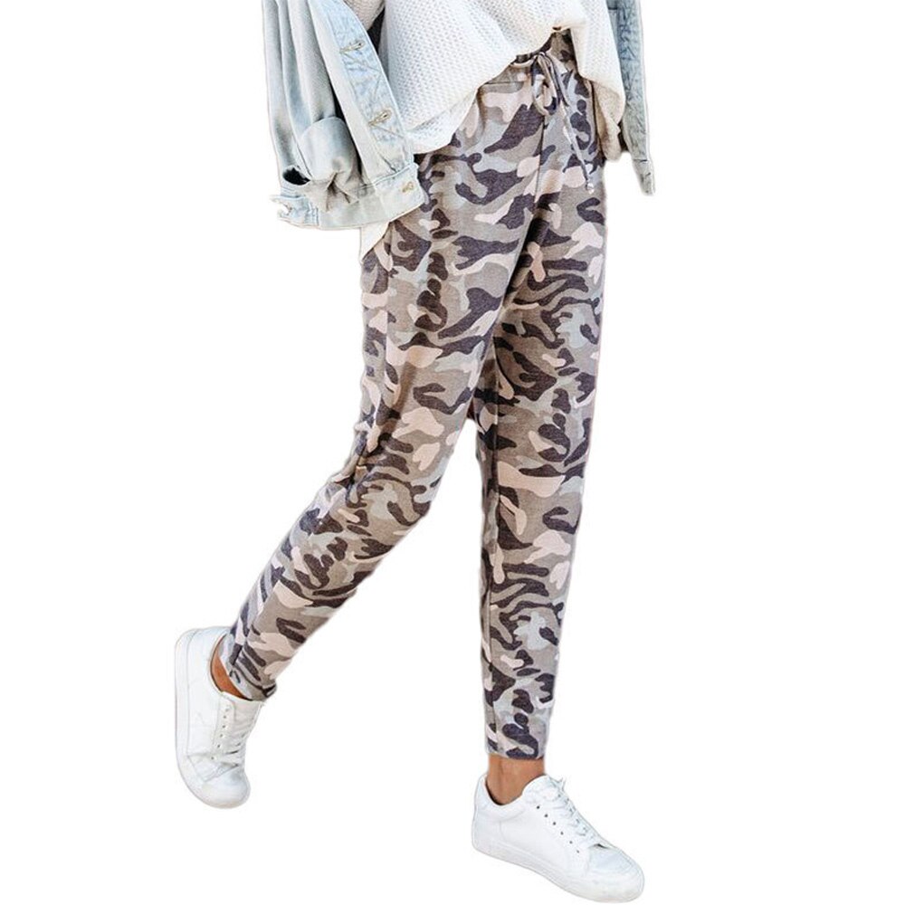 Pantalones para correr con estampado de camuflaje para mujer, pantalón largo con cintura elástica y cordones, con bolsillos, ropa deportiva informal para correr y Fitness