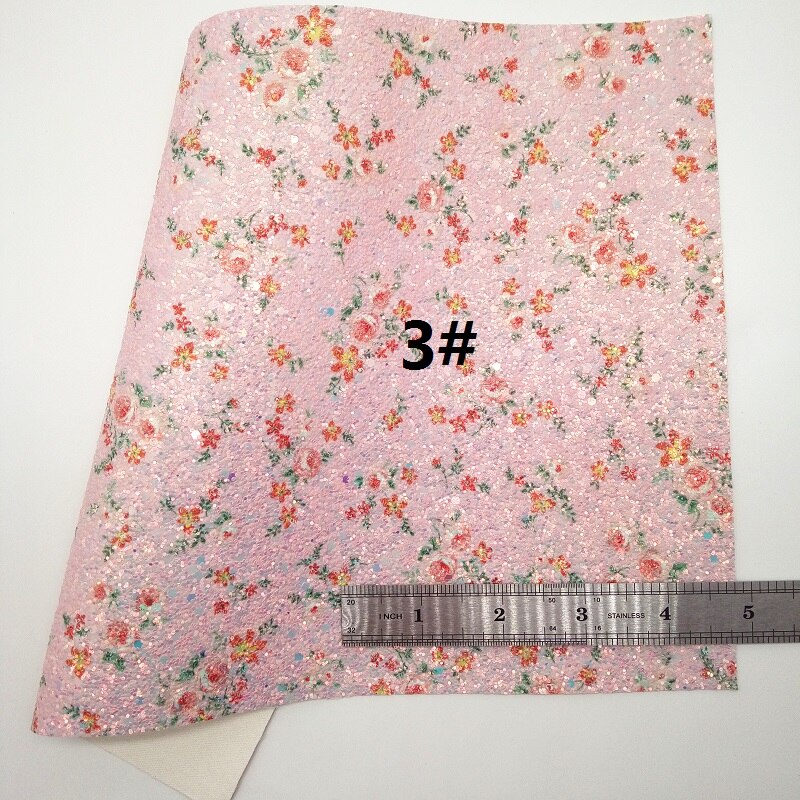 Cuir rose à grosses paillettes, tissu à paillettes imprimé fleurs, tissu Net pour nœud A4 21x29CM scintillant Ming KM143