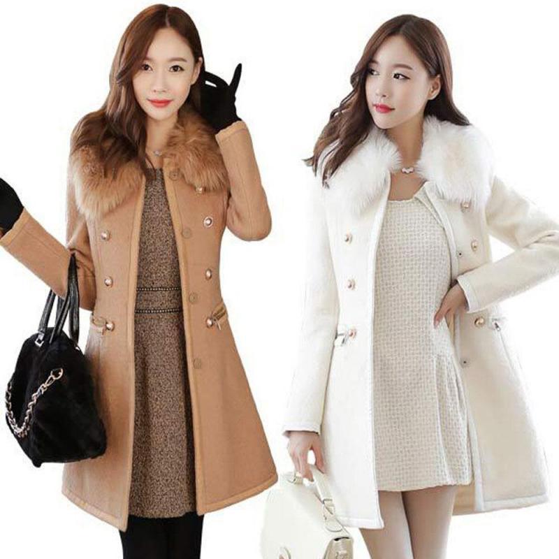 Medium lange slanke wollen jas vrouwen slim Double-Breasted witte jassen dames herfst winter koreaanse stijl bovenkleding femme