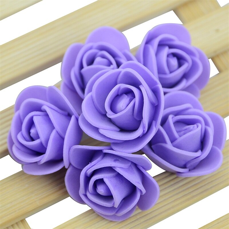 50PCS/Bag Mini PE Foam Rose Flower Head Artificial Rose Flowers Handmade DIY Wedding Home Decoration Festive &amp; Party Supplies: Purple