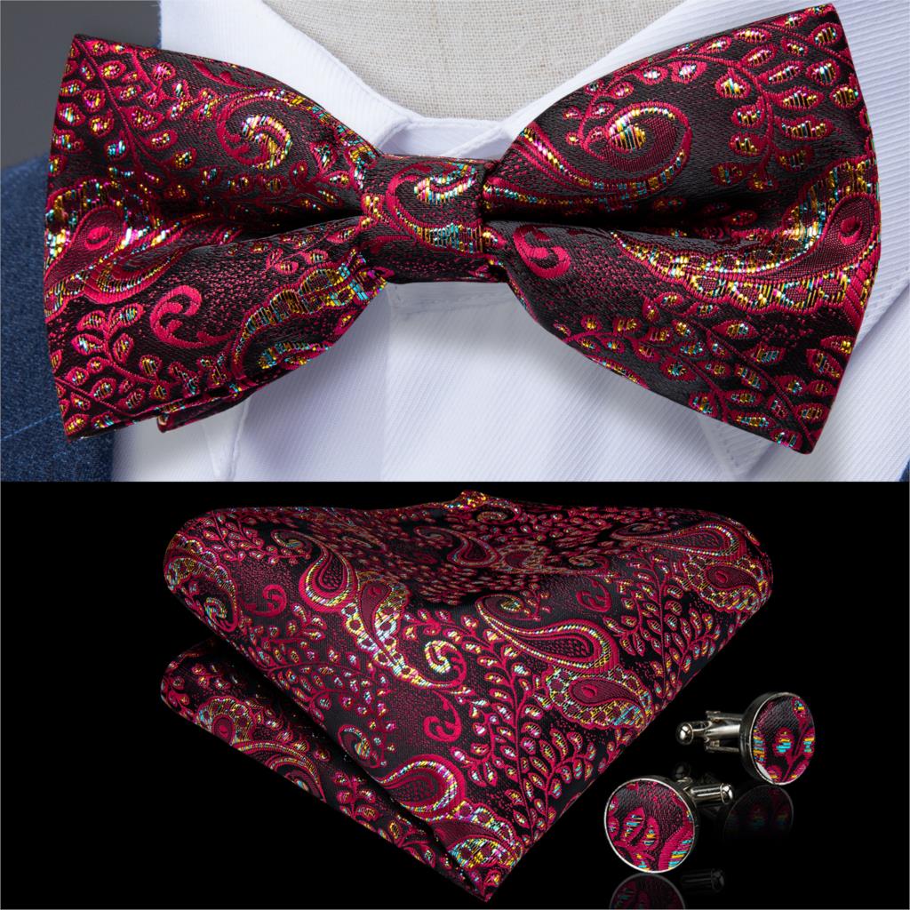 Formal dress Red Striped Paisley Wedding Bowtie Men Bow Tie set Butterfly Tie Pocket Square Cufflinks Cadeau Homme DiBanGu: HL-0130