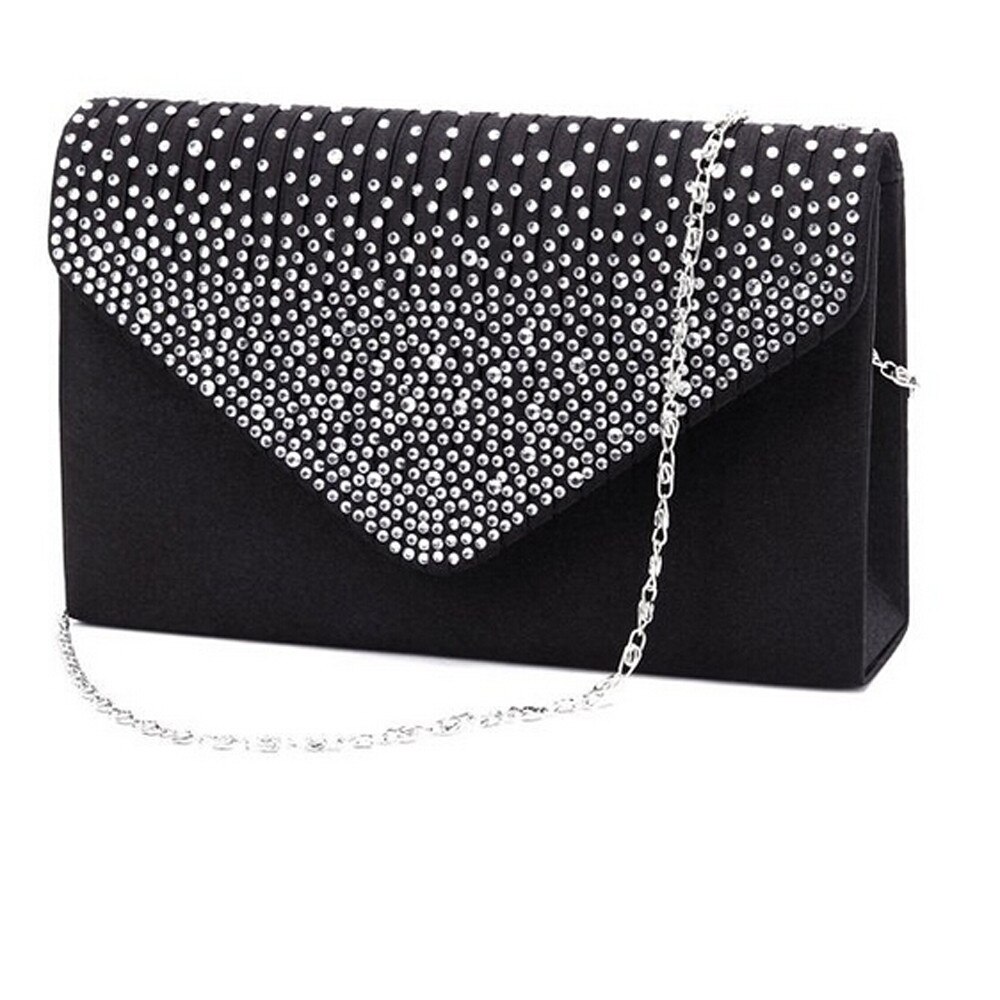 Damen Satin- Kupplungen Abend Taschen Kristall Bling Handtaschen Hochzeit Party Geldbörse Umschlag Frauen Brieftasche Kupplung Tasche # YL10: Schwarz