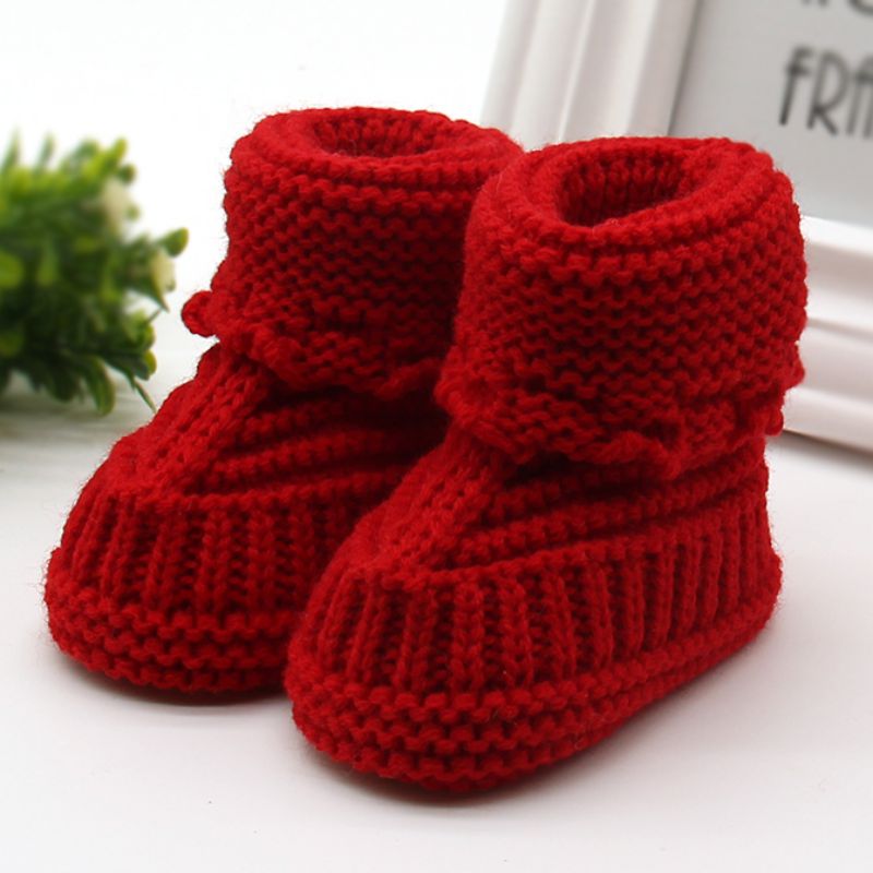 Botas de lana tejida de croché para bebé, zapatos de cuna de lana con lazo, botines de invierno abrigados, 0-6M: Rojo