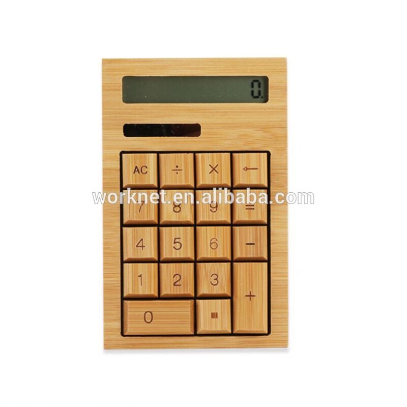 Christmas handmade 12 digits solar powered desktop bamboo wooden calculator 18 keys wood solar calculator