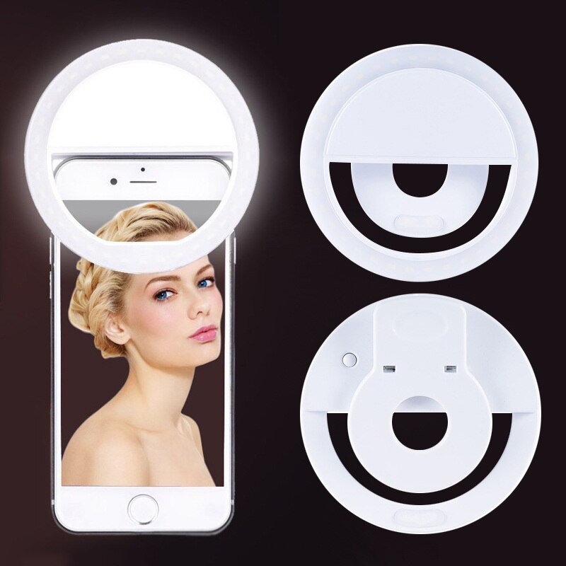 3-Niveau Helderheid Mobiele Telefoon Selfie Beauty Ring Licht Dimbare Led Ring Licht Invullen Telefoon Camera Ring Lamp Met 36 Led Kralen