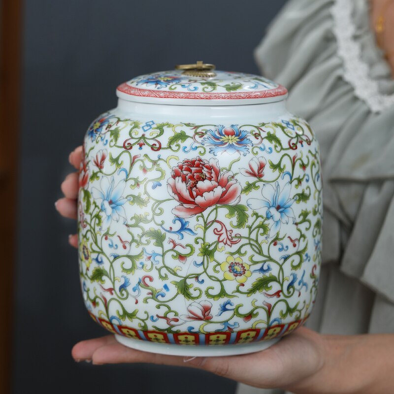 White Ceramic Tea Pot with Lid Home Moisture-proof Tea Bag Storage Box Retro Living Room Decoration Coffee Table Accessories