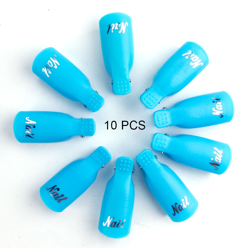10PCS Plastic Nail Polish Remover Clip Gel Remover Wraps Nail Art Soak Off Cap Nail Degreaser Cleaner Tips For Fingers Tools: Blue
