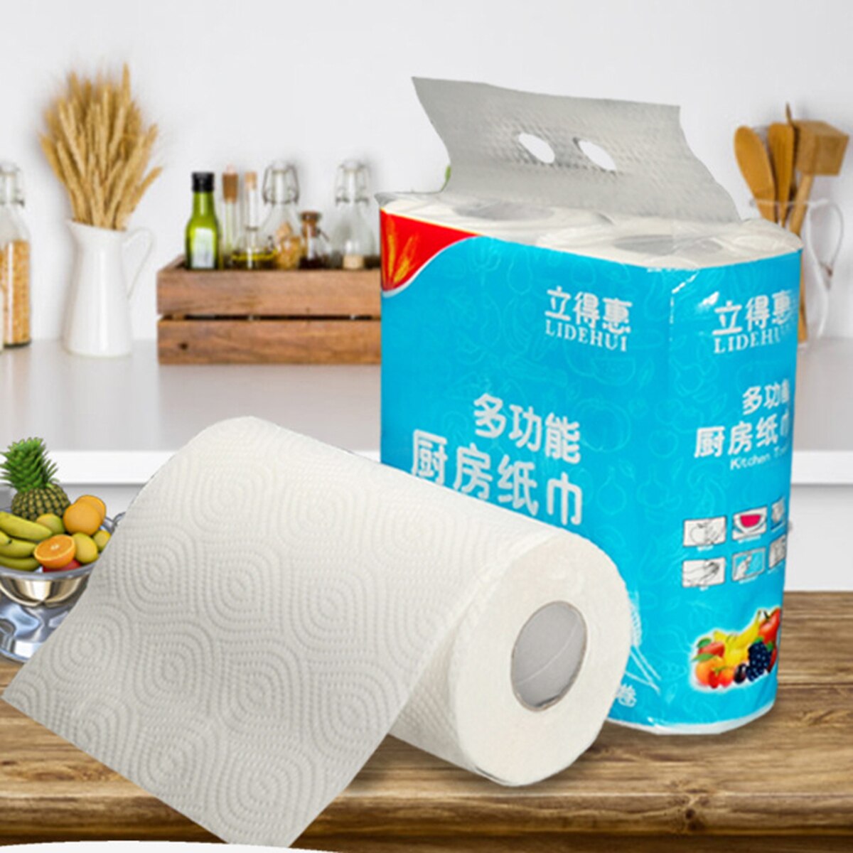 2 Roll Kitchen Paper Towels Thickened Water Oil Absorbent Roll Toilet Paper 2-Ply 75 Sheets Per Roll​ Wood Pulp Paper