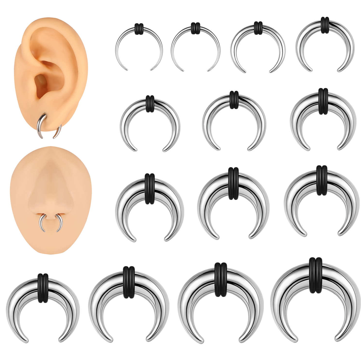 AOEDEJ 1Piece Stainless Steel Nose Ring 8-25mm Horseshoe Shape Septum Rings Colour Nose Studs Earring Punk Body Piercing Jewelry
