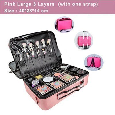 Brand Makeup Case Female Suitcase Organizer For Cosmetics Large Travel Women Make Up Bag Storage Bolso Muje: L 3 Layers Pink