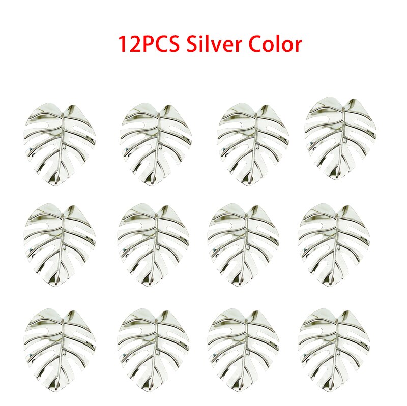 12 unids/set de servilleteros de hojas, juego de servilletas, servilleta de mesa, hebilla para boda, , celebración, Decoración de mesa de cena: 12Pcs Silver