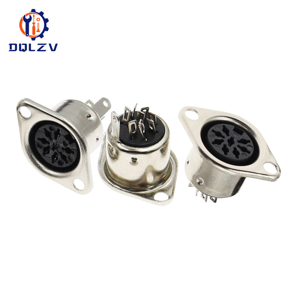 Metal 3 4 5 6 7 8 Pin DIN Female Socket Hulled Panel Mount Chassis Connector Soldering Iron