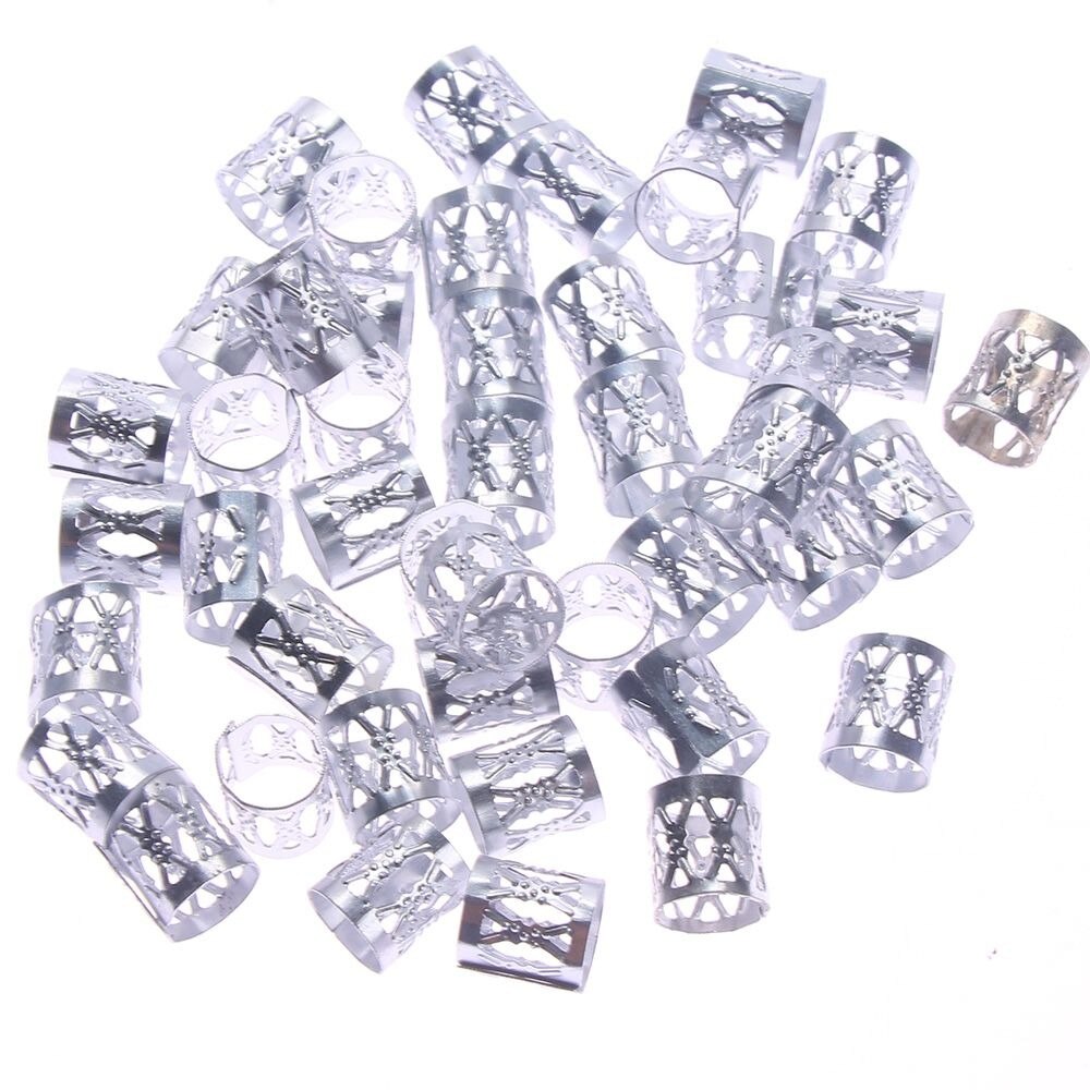 100 stk/parti hår metalrørring dreadlock perler til fletninger hårperler til dreadlocks justerbar hårfletning manchetclips tilbehør: Sølv